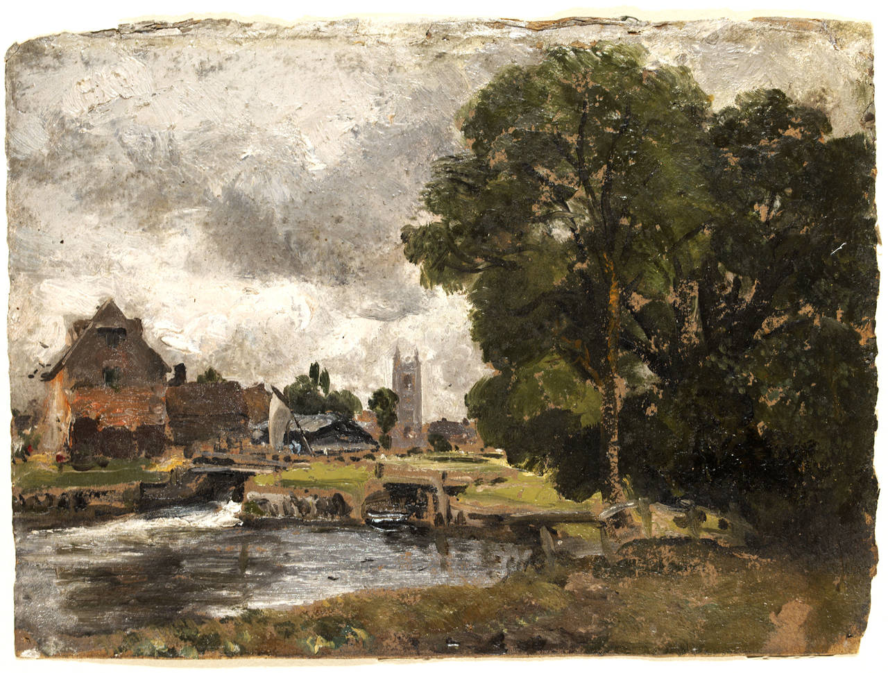 constable mill pond; oil paint on paper